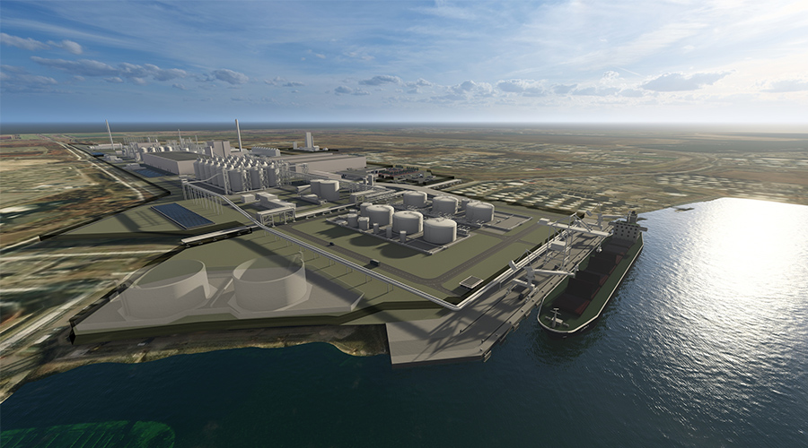 3D rendering of process view of the Lighthouse Green Fuels SAF plant,